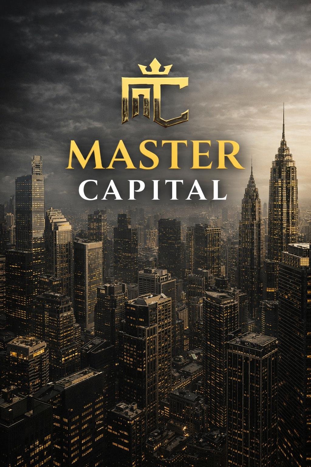 Logo Master Capital na tle wieżowców nocą